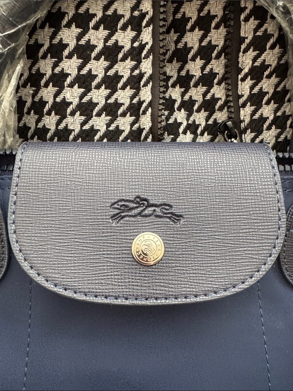 Rare Longchamp Navy Le Pliage Top-Handle Tote with Strap Size Medium - Picture 4 of 9